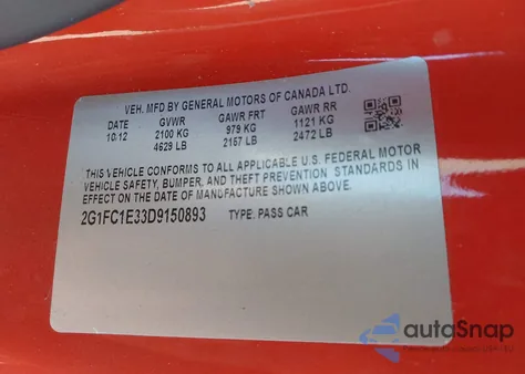 2013 Chevrolet Camaro 2Lt from USA, damaged, VIN 2G1FC1E33D9150893